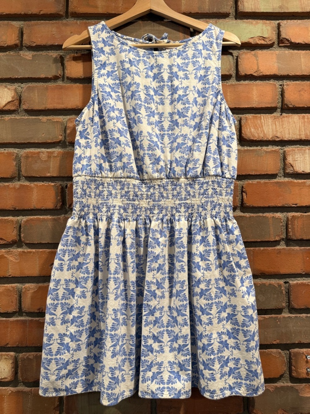Universal Thread Blue and White Floral Smocked Waist Mini Dress